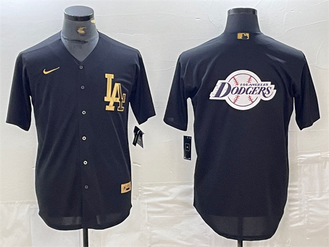 Men's Los Angeles Dodgers Team Big Logo Black Cool Base Stitched Baseball Jersey Men's Los Angeles Dodgers Team Big Logo Black Cool Base Stitched Baseball Jersey